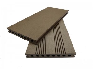 Tradycyjny taras wpc, pusty w środku, 8 okrągłych otworów o płaskiej powierzchni, podłoga o stabilności koloru 140x21 mm, stosowana na zewnątrz