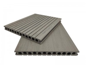 Tradycyjny taras wpc pusty 12 okrągłych otworów 250x25mm powierzchnia rowka wysokiej jakości Duo jasnoszary na zewnątrz